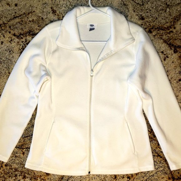 Old Navy White Polar Fleece Light Jacket Full Zip Womens L - Picture 1 of 6